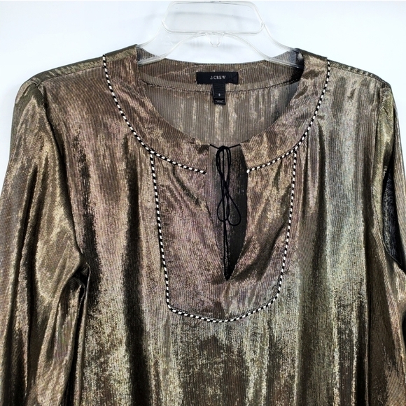 J.Crew Metallic Gold Silk Mix Long Sleeve Pullover Blouse - Picture 2 of 7